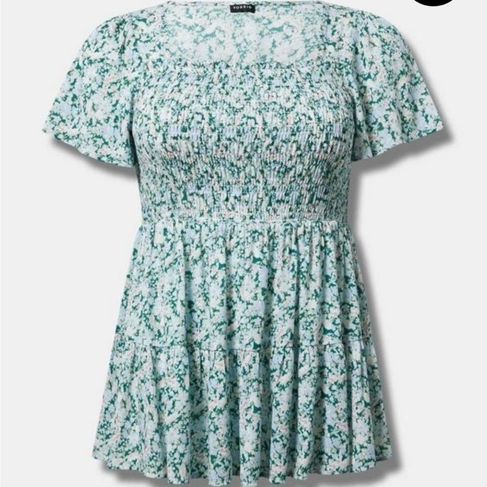 Torrid Green and White Floral Smocked Top